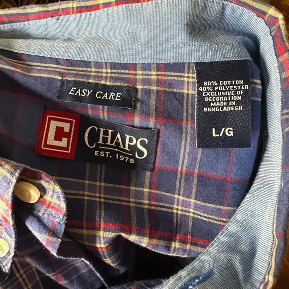 Chaps Blue and Red Plaid Button Down Long Sleeve Shirt - Picture 8 of 8